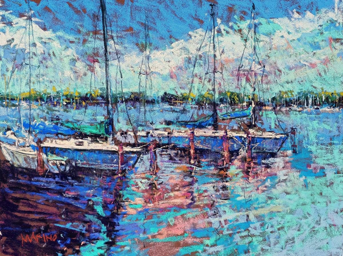 'Boats in the Harbor,' a pastel by Maria Marino